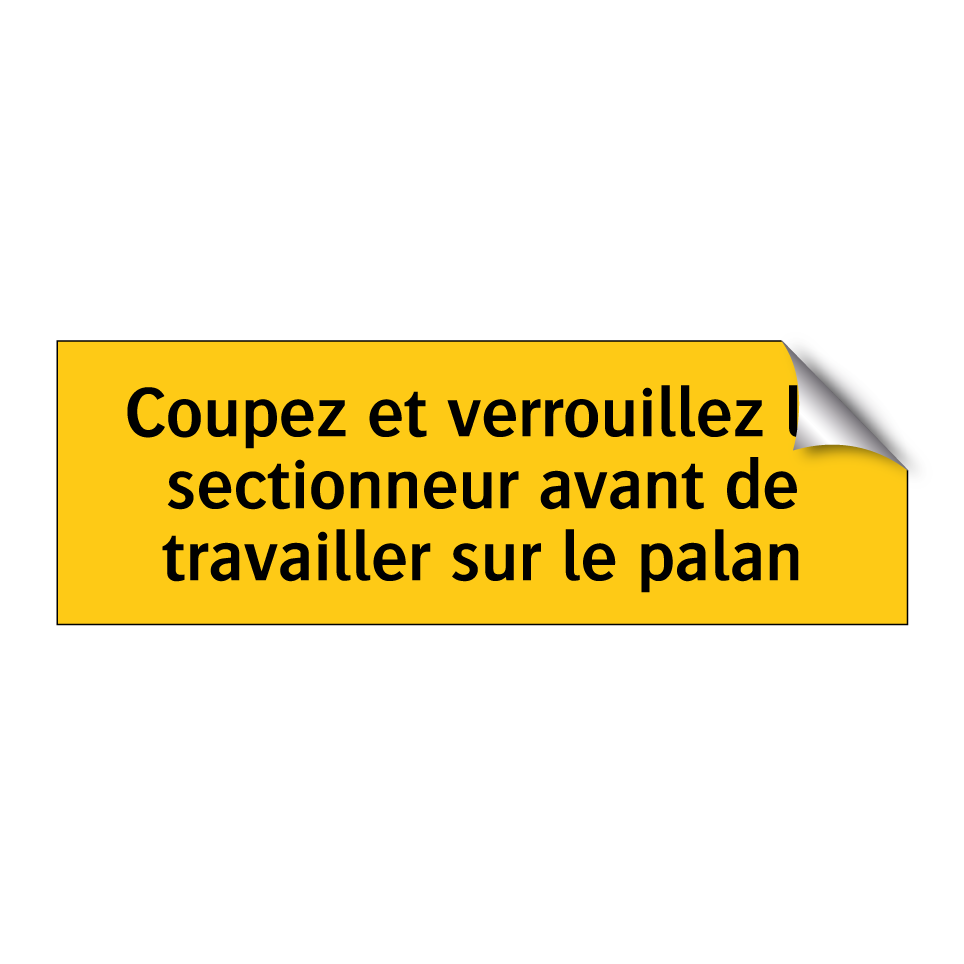 Coupez et verrouillez le sectionneur avant de travailler sur le palan