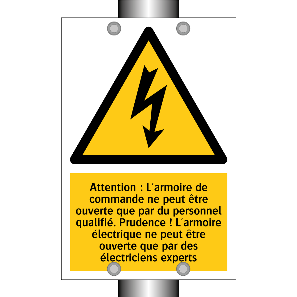 Attention : L'armoire de commande ne peut être ouverte que par du personnel qualifié. Prudence ! L'armoire électrique ne peut être ouverte que par des électriciens experts