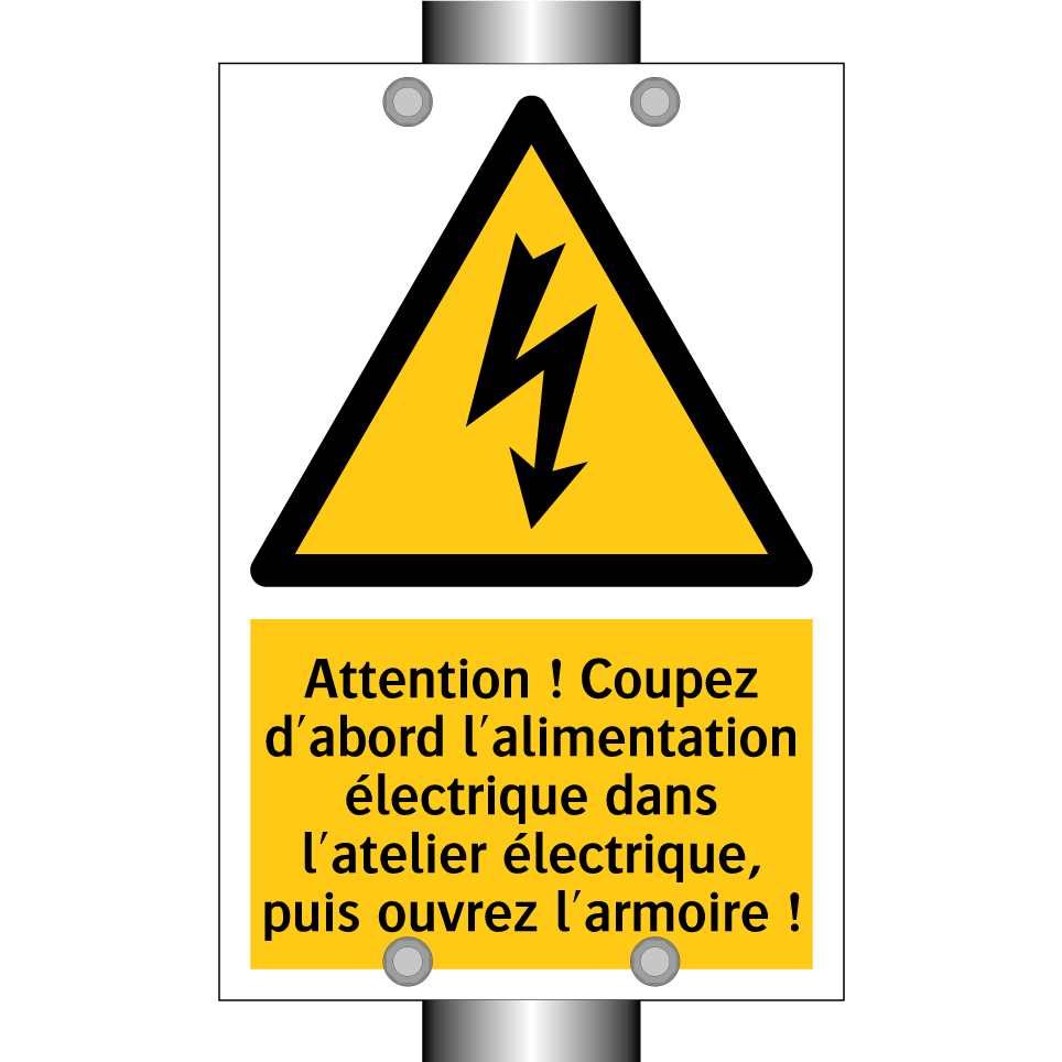 Attention ! Coupez d'abord l'alimentation électrique dans l'atelier électrique, puis ouvrez l'armoire !