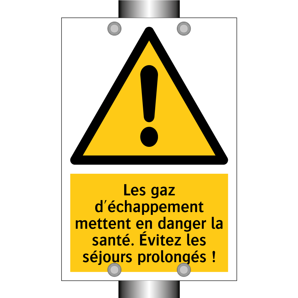 Les gaz d'échappement mettent en danger la santé. Évitez les séjours prolongés !