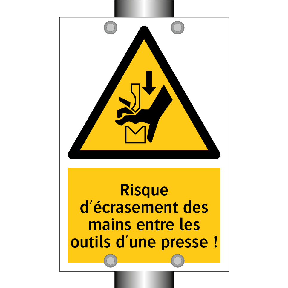 Risque d'écrasement des mains entre les outils d'une presse !