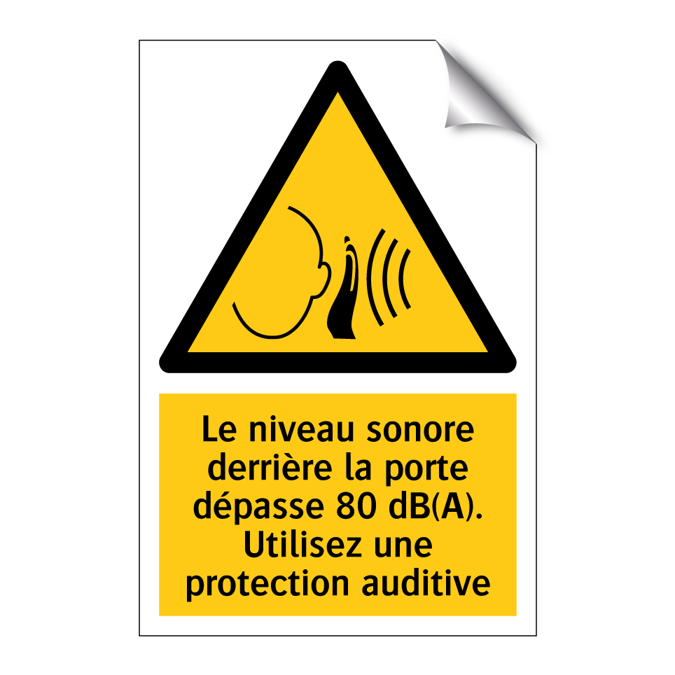 Le niveau sonore derrière la porte dépasse 80 dB(A). Utilisez une protection auditive