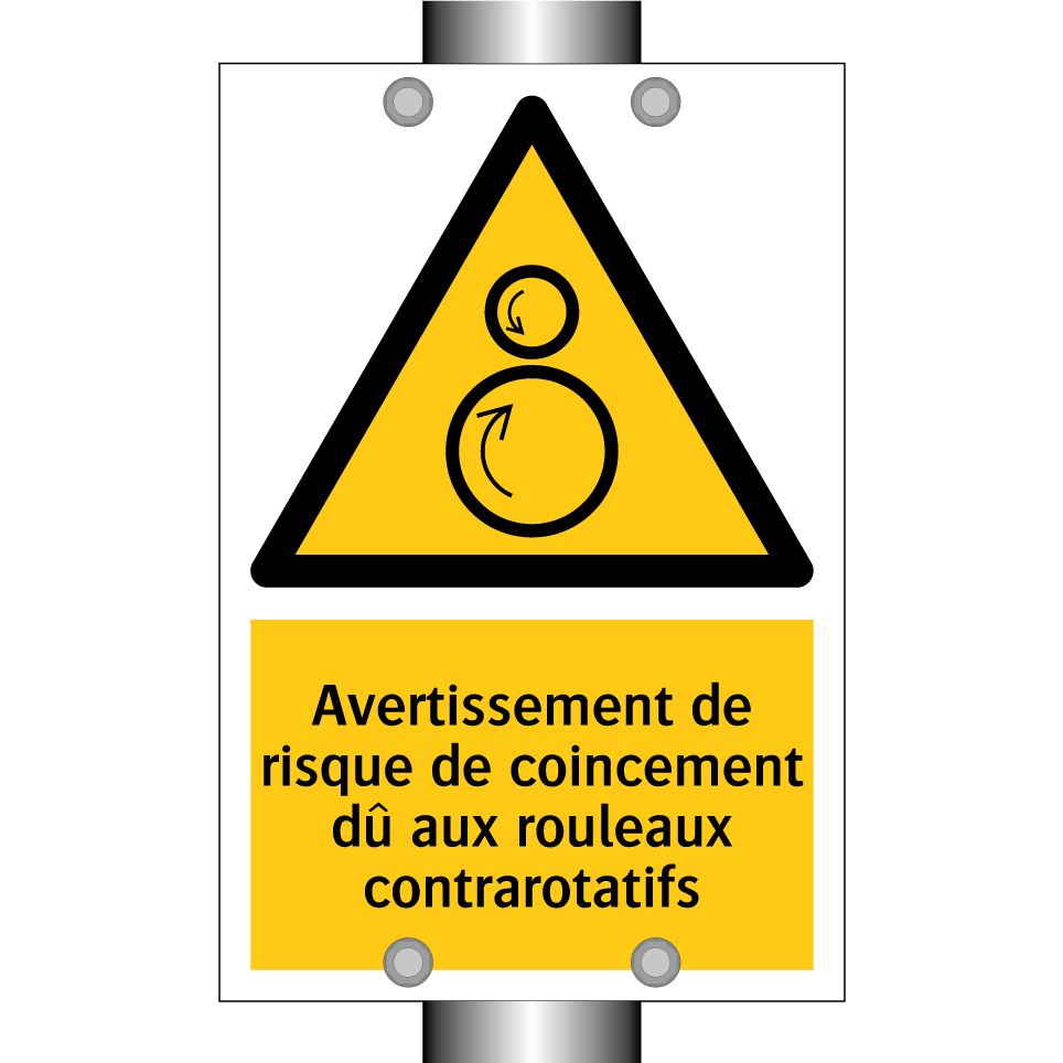 Avertissement de risque de coincement dû aux rouleaux contrarotatifs