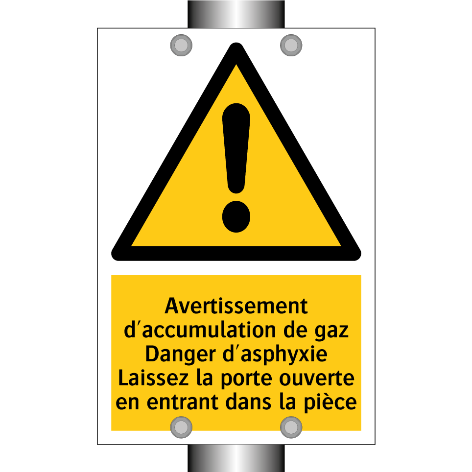 Avertissement d'accumulation de gaz Danger d'asphyxie Laissez la porte ouverte en entrant dans la pièce