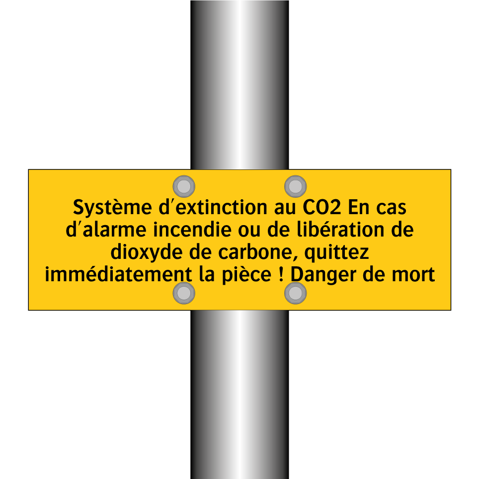 Système d'extinction au CO2 En cas d'alarme incendie ou de libération de dioxyde de carbone, quittez immédiatement la pièce ! Danger de mort