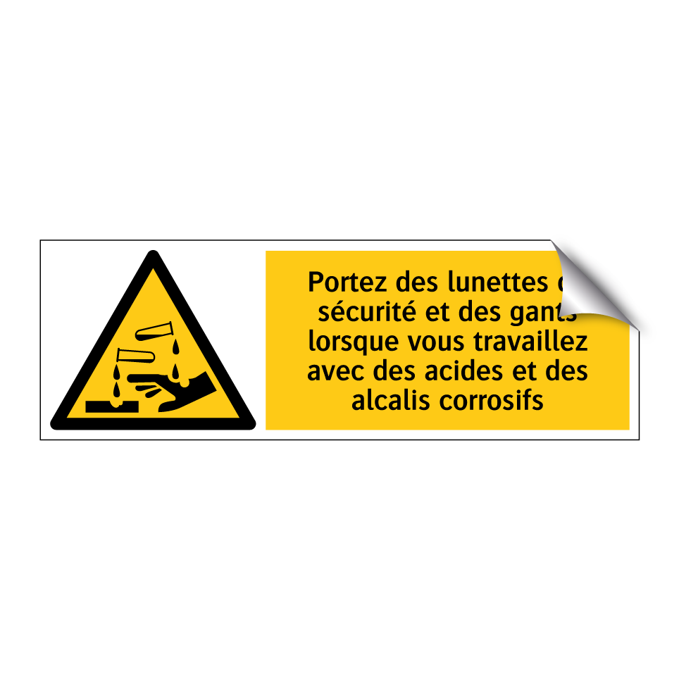 Portez des lunettes de sécurité et des gants lorsque vous travaillez avec des acides et des alcalis corrosifs