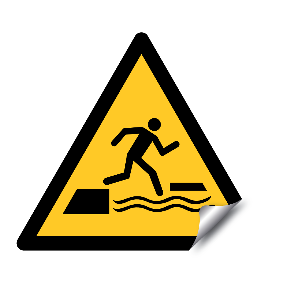 W068 Warnung vor dem ins Wasser Fallen beim Betreten oder Verlassen einer schwimmenden Fläche