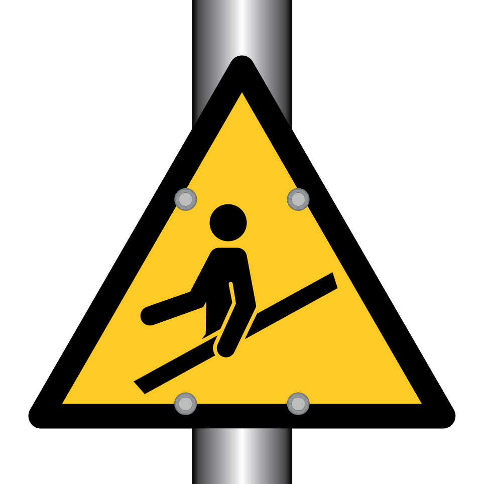 Warnung Handlauf festhalten