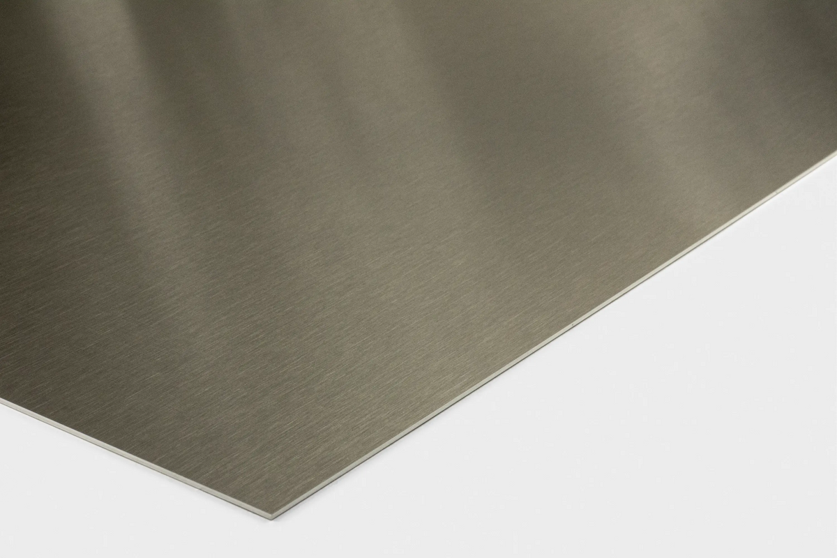 Brushed aluminium sign plate with a directional satin finish